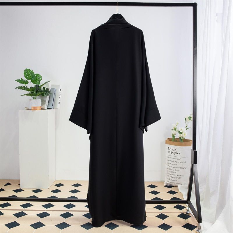 Dammekleeder Einfarweg Arabesch Kleed Fraekleed mat Kappduch Abaya Casual Loose Fliedermausärmel Robe_voghion.com