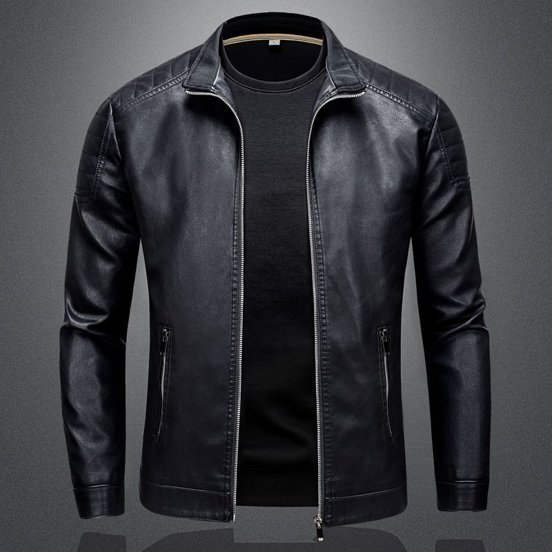 Erkek Günlük Slim Fit Motosiklet PU Deri Ceket, Erkek Kore Versiyonu_voghion.com