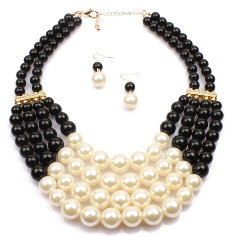 Collar y pendientes cortos de perlas versátiles hechos a mano con múltiples capas_voghion.com