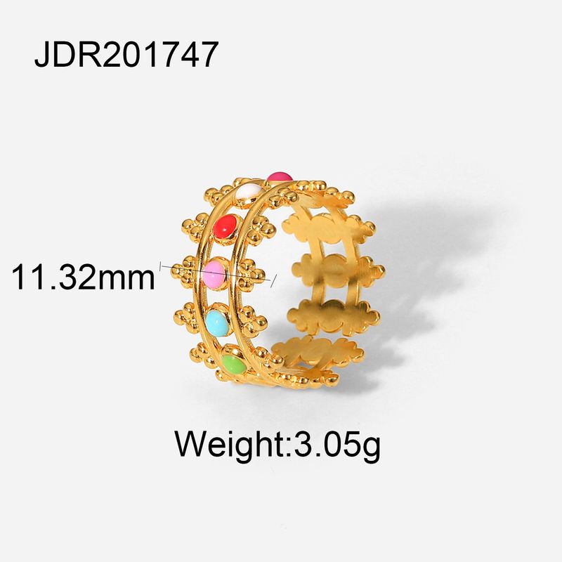 INS Internet-Promi-Titanring, schillernde Krone, Edelstahl, vergoldeter Tropfenöl-Emaille-Schmuck, wasserdicht_voghion.com