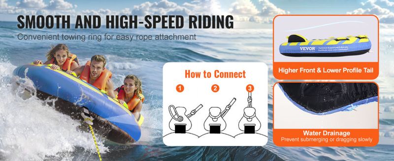 VEVOR Towable Tube for Boating, 1-3 Riders Inflatable Towable Tube with Bumper Fins, 510 lbs Water Sport Towable Tubes for Boats to Pull, Full Nylon C_voghion.com