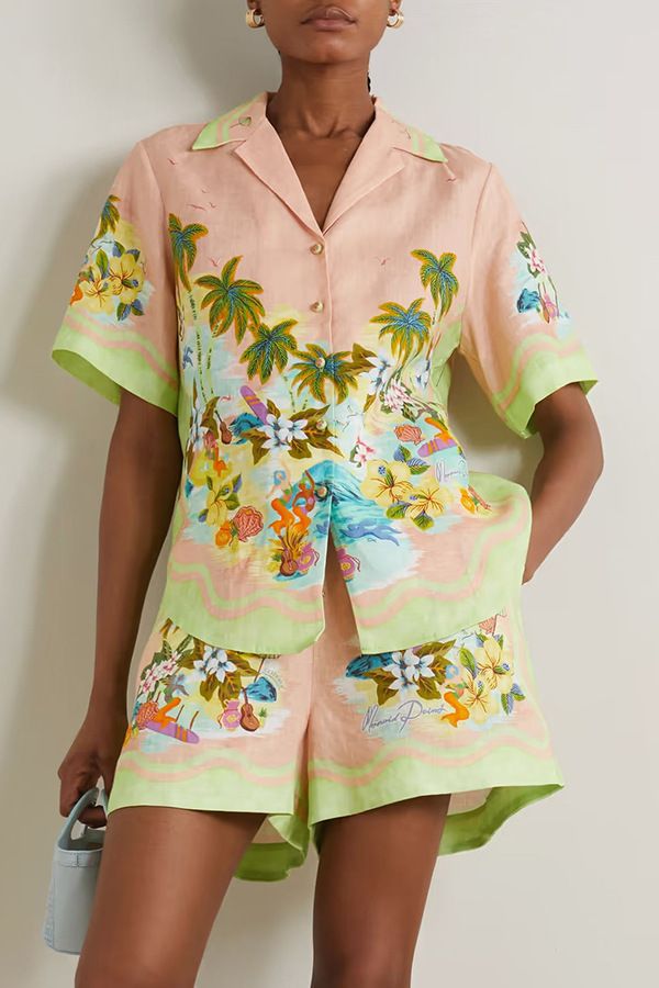 Ensemble deux pièces décontracté à manches courtes pour femmes, ample, mode vacances, short, costume, nouvelle collection _voghion.com