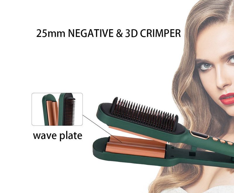 Three-Barrel Curling Iron Wave Straightener Brush Straightening Comb Adjustable Quick Heating With LCD Temperature_voghion.com