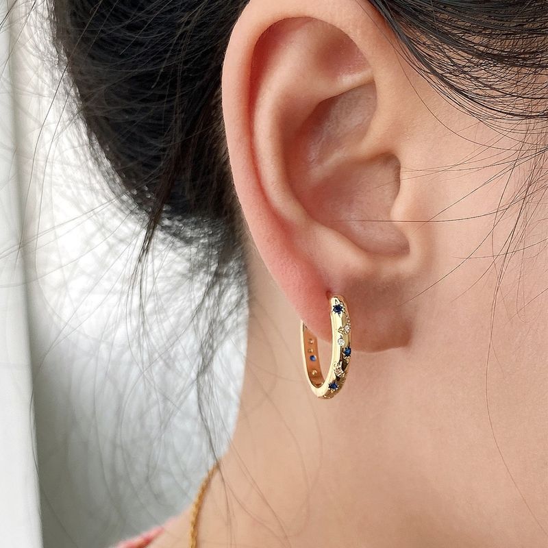 Pendientes grandes de lujo para mujer con incrustaciones de cobre y circonitas de colores, estilo retro, con atmósfera de estrella y luna._voghion.com