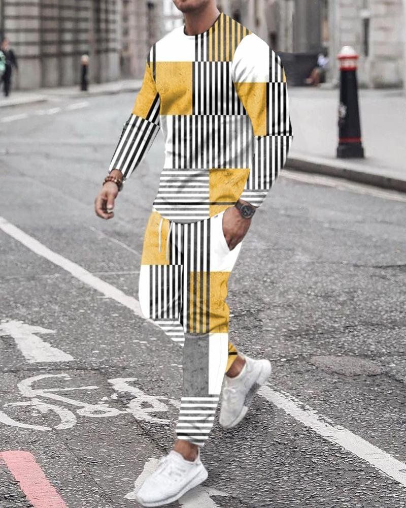 2025 Spring And Autumn New Trend Men's Suit Loose Crew Neck Long Sleeve Sweater Casual Sports Pants_voghion.com