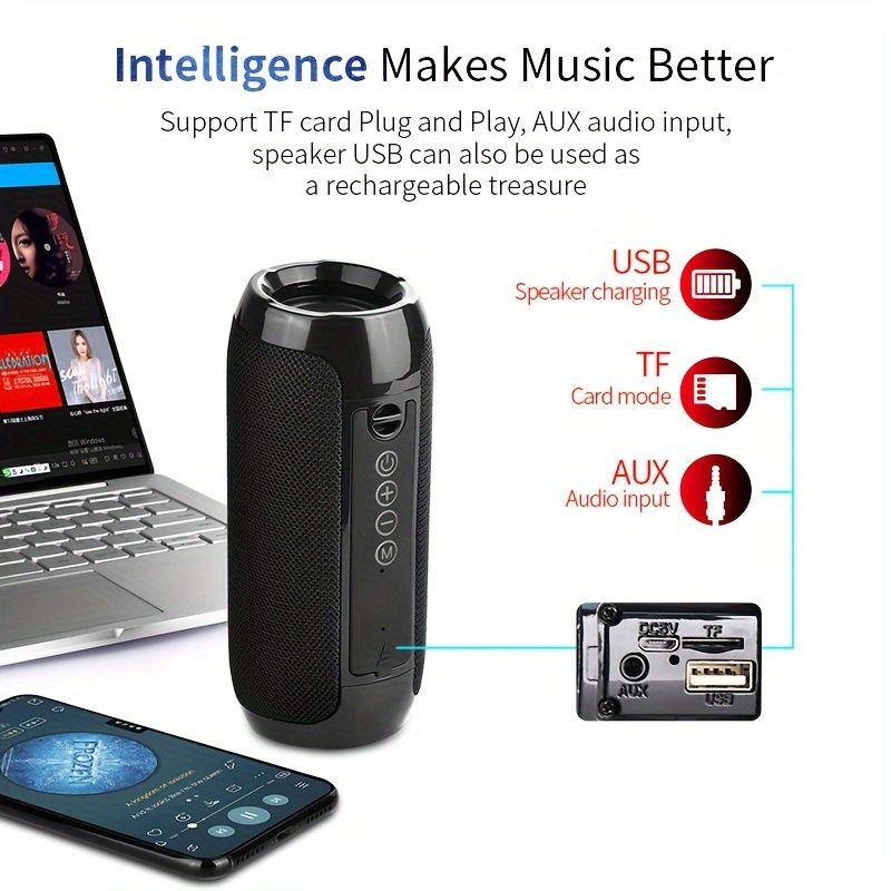 TG117 Altoparlante wireless portatile Esterno impermeabile Colonna HiFi Altoparlante surround stereo Scheda TF vivavoce Suono AUX TWS - Goditi la riproduzione musicale_voghion.com