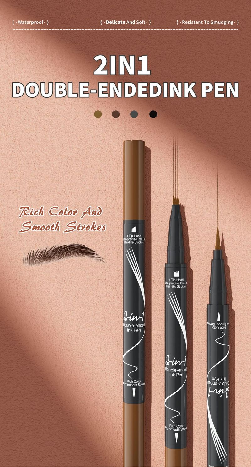 Double Headed Eyebrow Pencil, Quick Drying, Sweat Resistant, Non Smudging, With Eyebrow Brush And Split Liquid Eyebrow Pencil_voghion.com