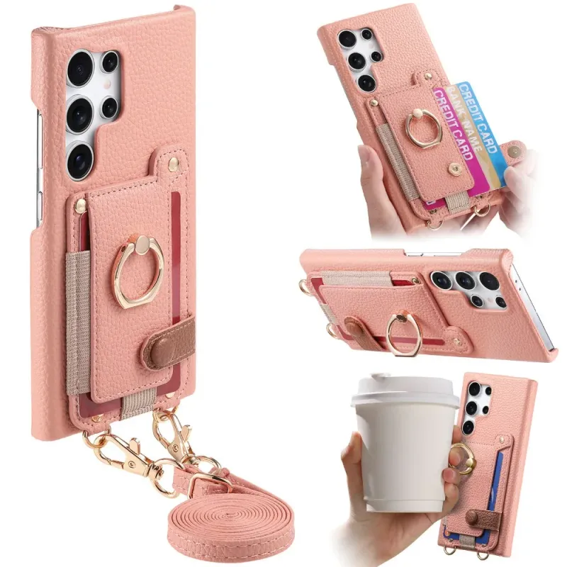 Crossbody-Geldbörse mit Kartenhalter für Samsung S25 S24 Plus S23 S22 Ultra S21 FE A56 A36 A26 A16 A06 A55 A35 A15 Ringhülle_voghion.com