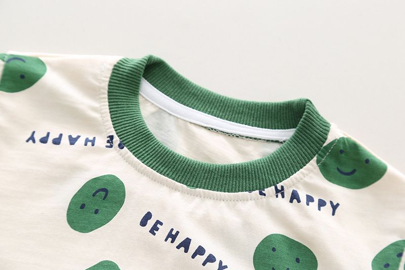 Sommarkostym 2024 Nya Moderiktiga Spädbarns- och Småbarnskläder Pojkar Heltryck Leende Ansikte Kortärmad Två_voghion.com