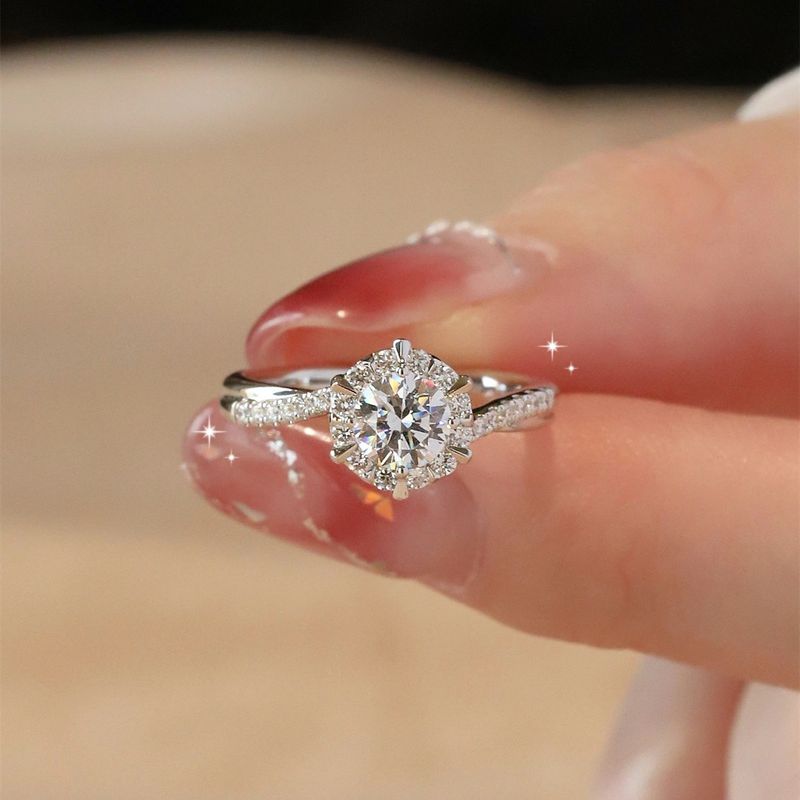 Evig bryllupstrend klar til brug: Ring med funklende kubisk zirkonia-charme, elegant forlovelsesring til kvinder, smykkebånd_voghion.com