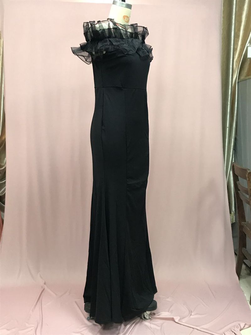 Abbigliamento da donna Primavera Cintura elastica lavorata a maglia Foglia di loto Una spalla Piccola coda Gonna lunga Vestito_voghion.com