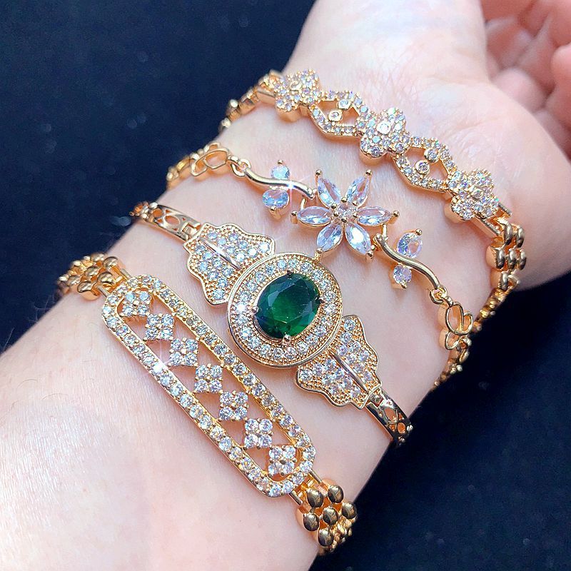 Bransoletka z grubej, ręcznie robionej, pełnej mikro-wysadzanej cyrkonii, w stylu osobowości, wysokiej klasy, lekka, luksusowa, błyszcząca, z diamentami, w kolorze złotym, geometryczna_voghion.com