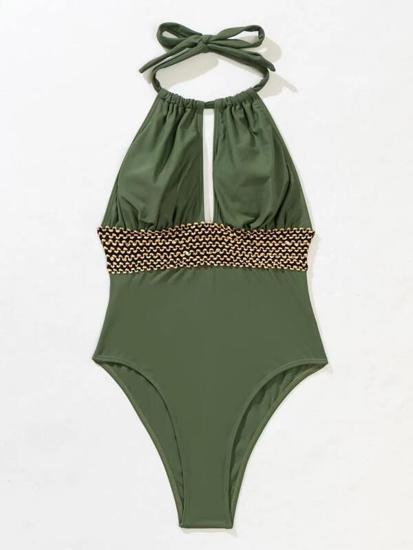 Sexy rückenfreier Neckholder-Badeanzug mit Schnürung für Damen_voghion.com