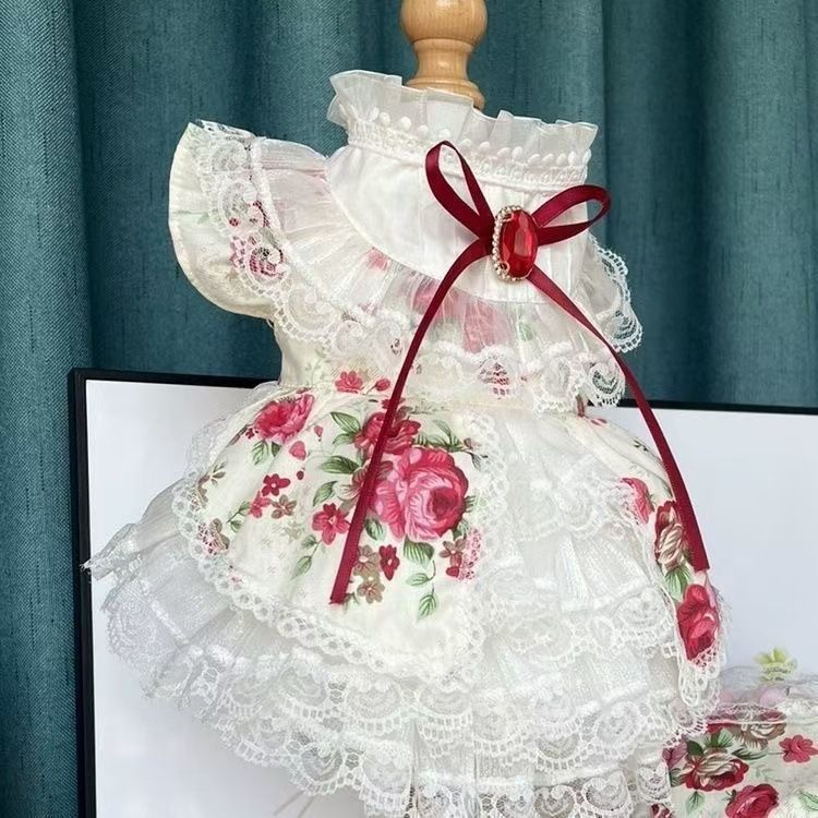 Pet Cat Dog Spring Summer Thin Fashionable Rose Lace Princess Dress For Small And Medium Dogs Teddy Bichon_voghion.com