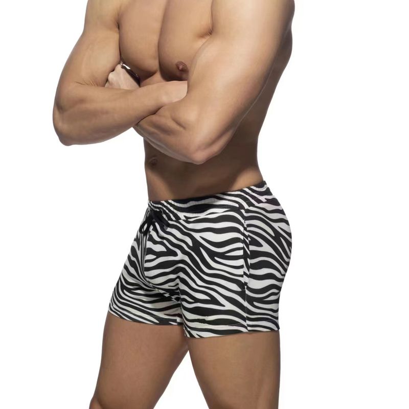 Calções de banho novos boxers masculinos com estampa de zebra e flores, cintura baixa, sexy, praia, natação, fonte termal_voghion.com