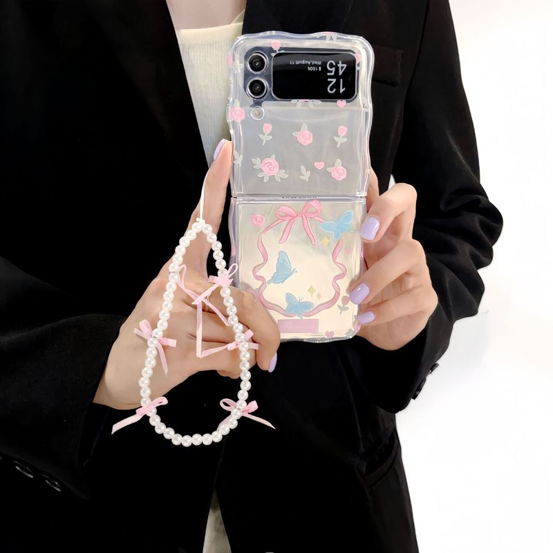 Feather yarn wristband rose for Samsung zflip5 mobile phone case new folding screen zflip4/3 Korean minority_voghion.com