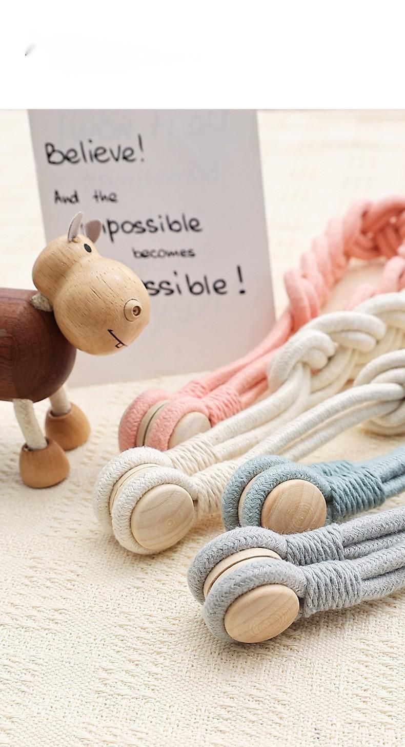 New Simple Style Natural Wood Braided Cotton Rope Curtain Tiebacks Drilling No Installation Buckle Magnetic Attachment_voghion.com
