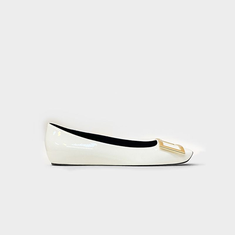 【High Version Special Price】RV Classic Square Buckle Flat Shoes Pure Handmade Genuine Leather Women's High Heels_voghion.com