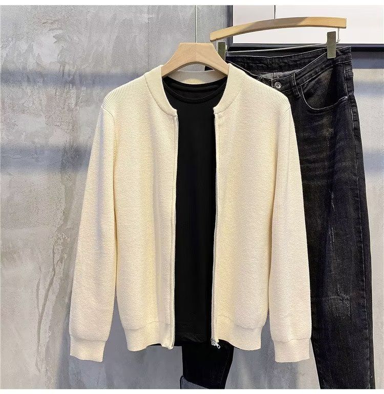 Men's Dual-Zip Knit Cardigan – Minimalist Oversized Sweater With High Neck & Contrast Stitching For Layered Streetwear_voghion.com