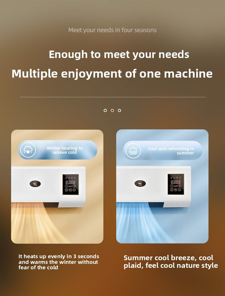 2'si 1 Arada Mobil Klima Vantilatörü Banyo Ev Yatak Odası Duvara Monte Elektrikli Isıtıcı Isıtıcı_voghion.com
