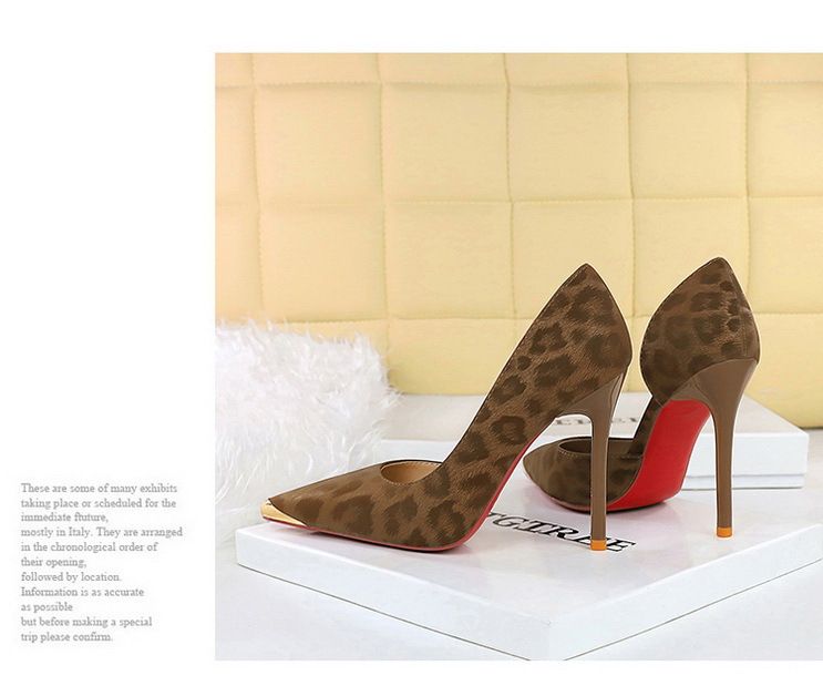 pointed Metal Side Air Shallow Mouth Single Shoes Women's Leopard Print One Pedal Stiletto High Heel Women's Shoes_voghion.com