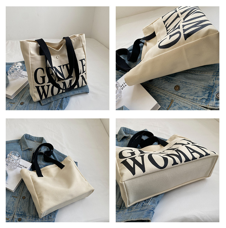Minority Design Letter Canvas Bag Women's Single Shoulder Simple Art Lazy Large Capacity Tote Bag Women's Bag One Dropshipping_voghion.com