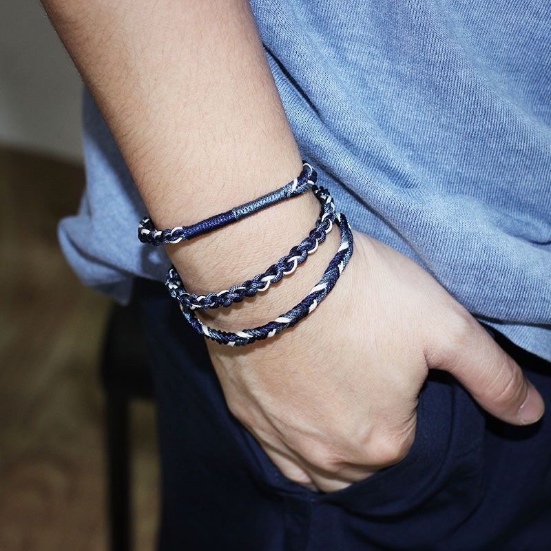 Braccialetto da uomo RedBi Red Rabbit in denim blu tinto, stile americano, con corda da mano_voghion.com