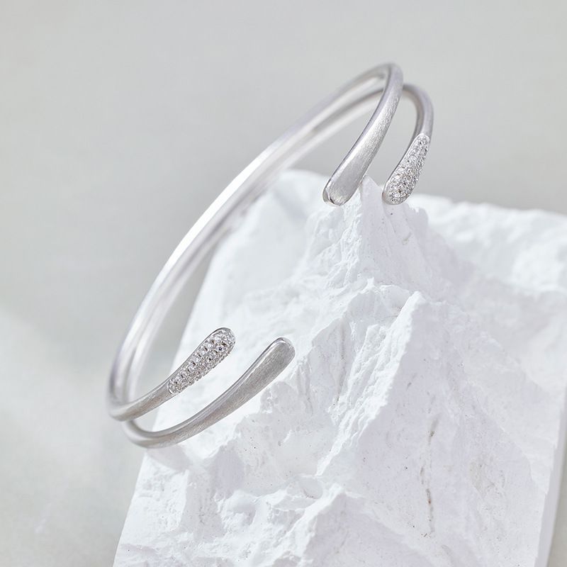 Bracelet ouvert double couche en argent pur et léger, micro-incrusté de zircons, pour femmes, design de niche de mode coréenne, haut de gamme_voghion.com