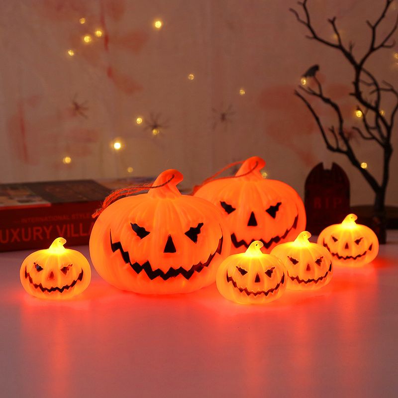 Glow-in-theark Plastic Halloween Pumpkin Lantern - Small Decorative Jack-O'-Lantern For Party, Home & Outdoor Decor_voghion.com