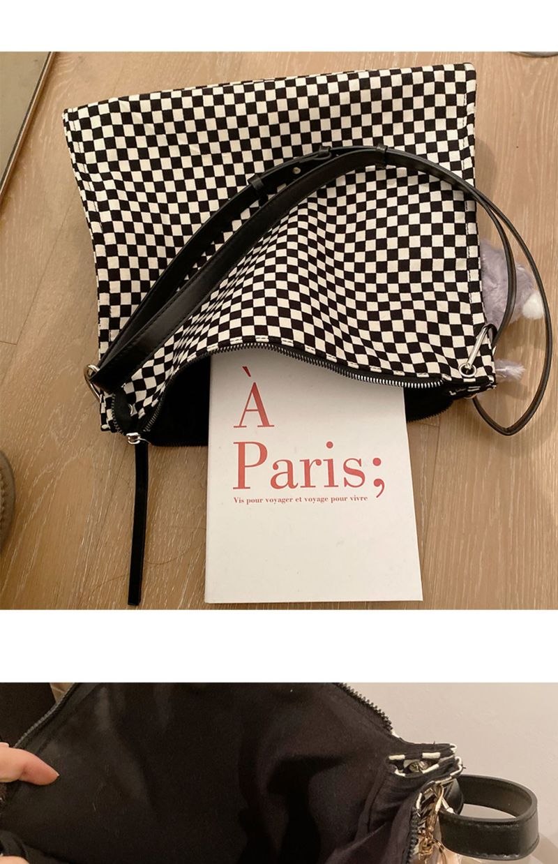 Chessboard grid large capacity women's 2024 new versatile shoulder student fashion niche bag, crossbody bag_voghion.com