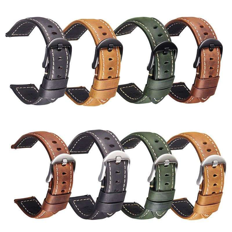 Premium Genuine Leather Watch Band For Smartwatches - 22mm Quick Release Strap, Classic Retro Design, Soft & Durable, Multiple Color Options_voghion.com