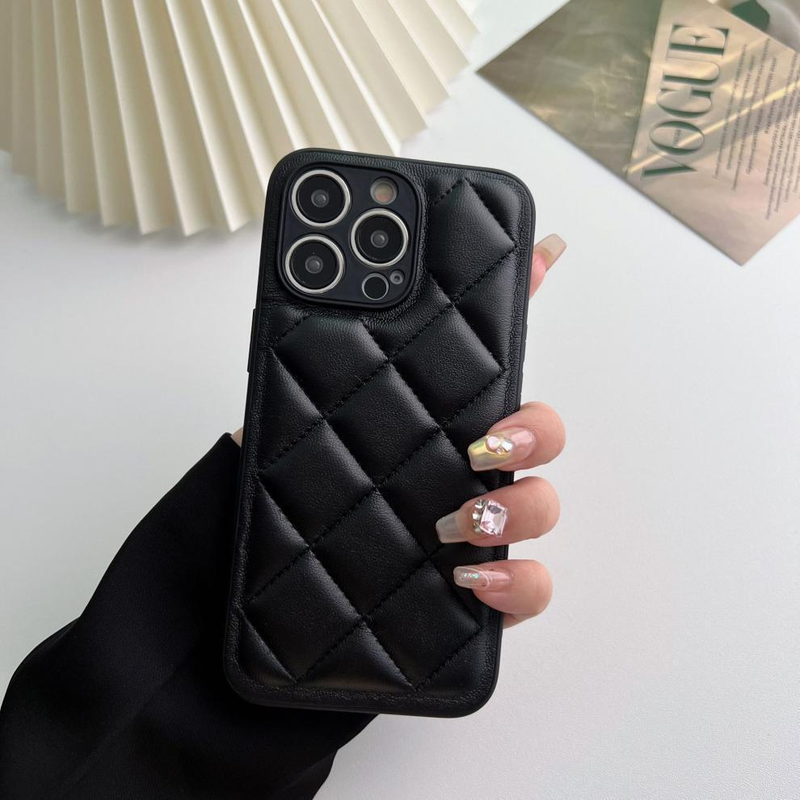 Phone Case Solid color diamond down jacket suitable for 15promax 14 mobile phone case leather 13 X_voghion.com