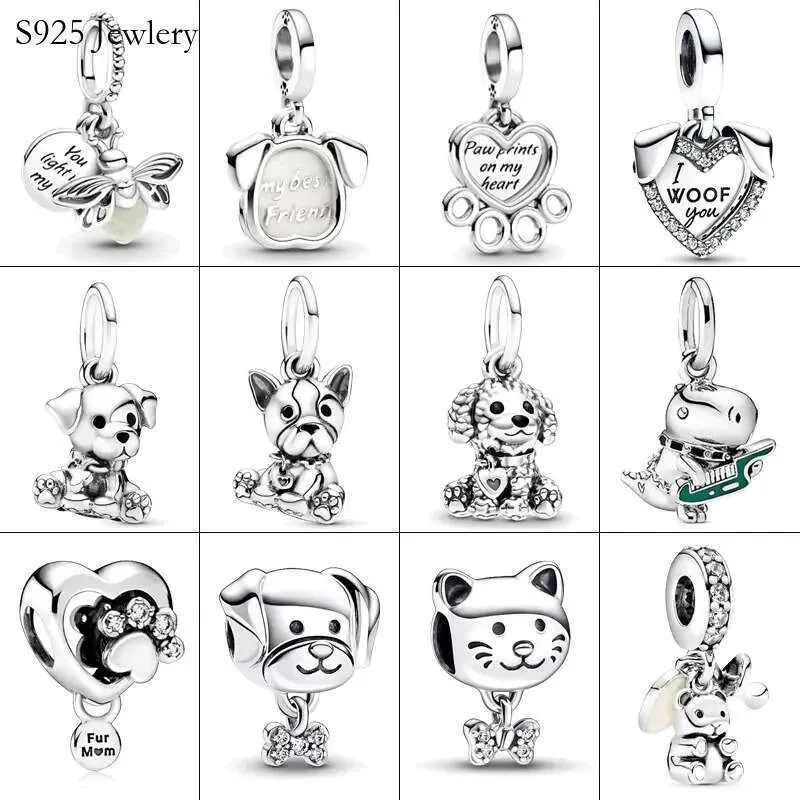 Silver Heart Double Pet Puppy Dog Dangle Charm Fit S925 Snake Bracelet Women Jewelry DIY_voghion.com