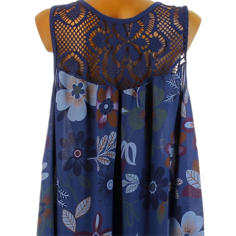 2022 Women's Sleeveless Head Lace Printed Large Swing Tank Top Dress_voghion.com