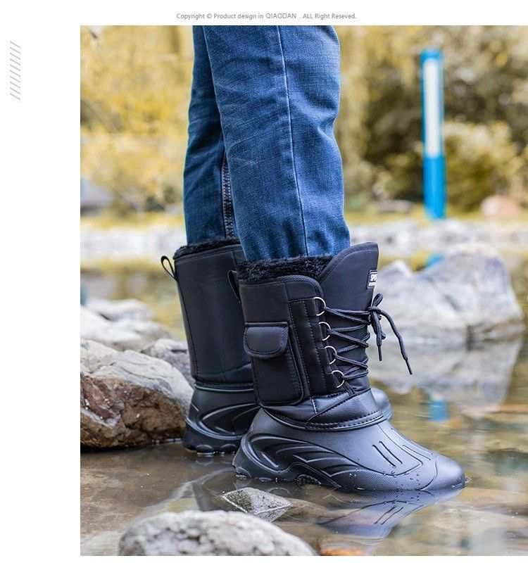 Stivali da neve invernali da uomo – Scarpe da pesca impermeabili in EVA con fodera in pile e suola antiscivolo (nero/blu/verde, calzano piccole)_voghion.com