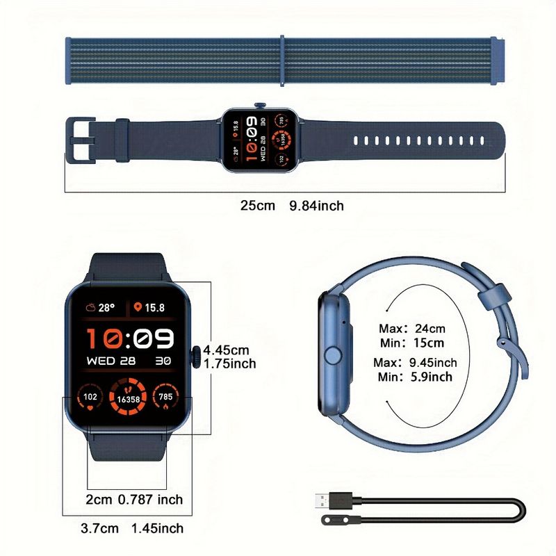 Reloj inteligente IOWODO, pantalla HD de 1.85'', más de 100 modos deportivos para Android y iPhone, cronómetro y temporizador de cuenta regresiva, calculadora de calorías quemadas, azul_voghion.com