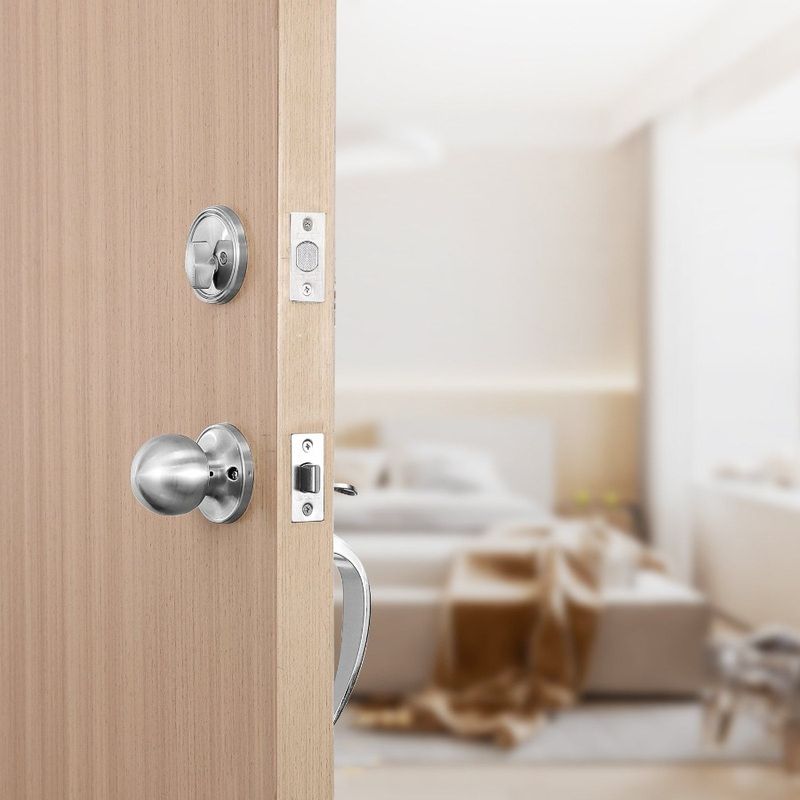 Nickel Set Adjustable Hole With And Spacing Front Single Front Door Cylinder Lock Knob Interior Deadbolt Set Handle Door Satin_voghion.com