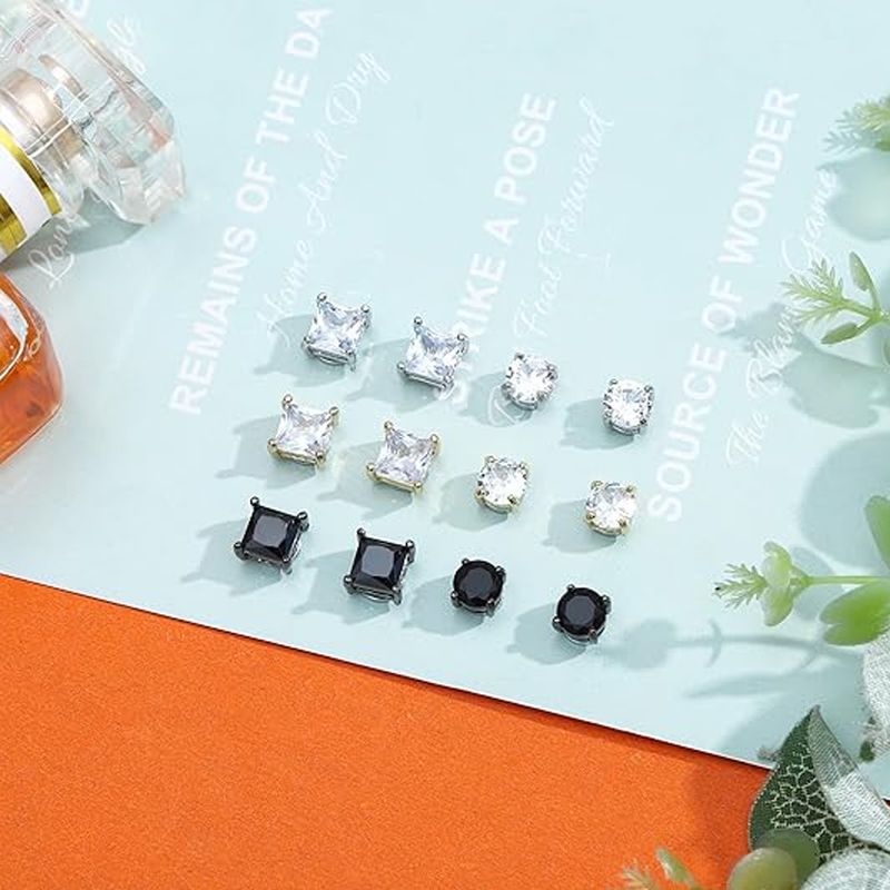 Sei paia di orecchini magnetici in acciaio inossidabile con zirconi non forati, alla moda e unici, da uomo_voghion.com