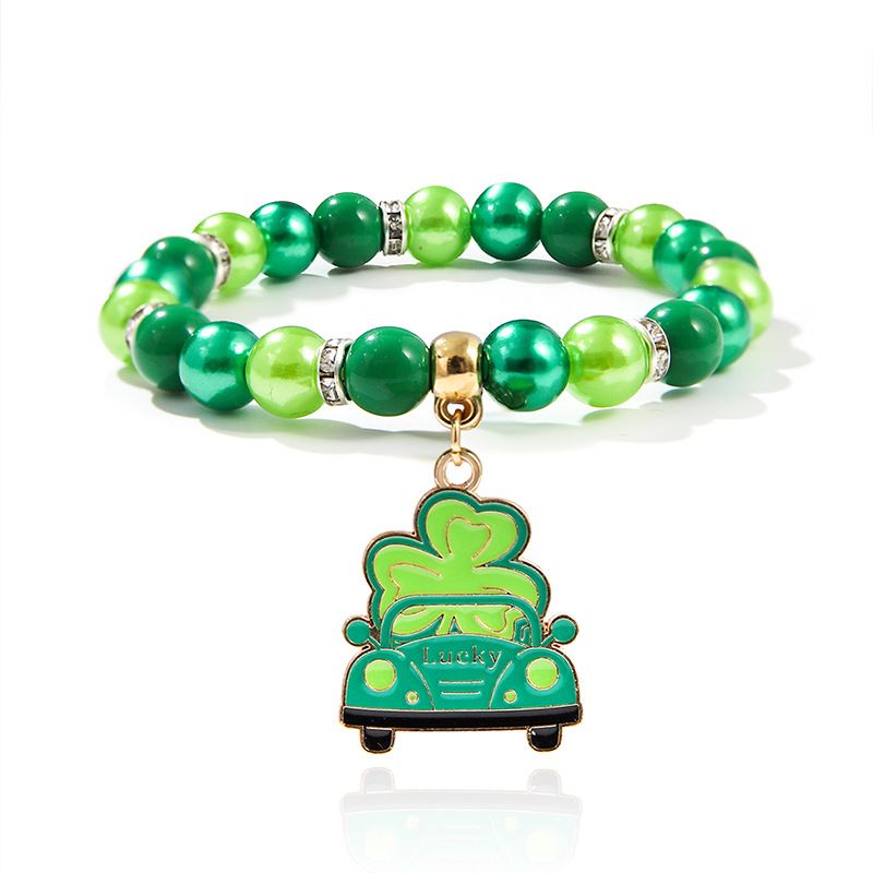 St. Patrick beaded bracelet niche pearl acrylic bracelet alloy pendant jewelry_voghion.com