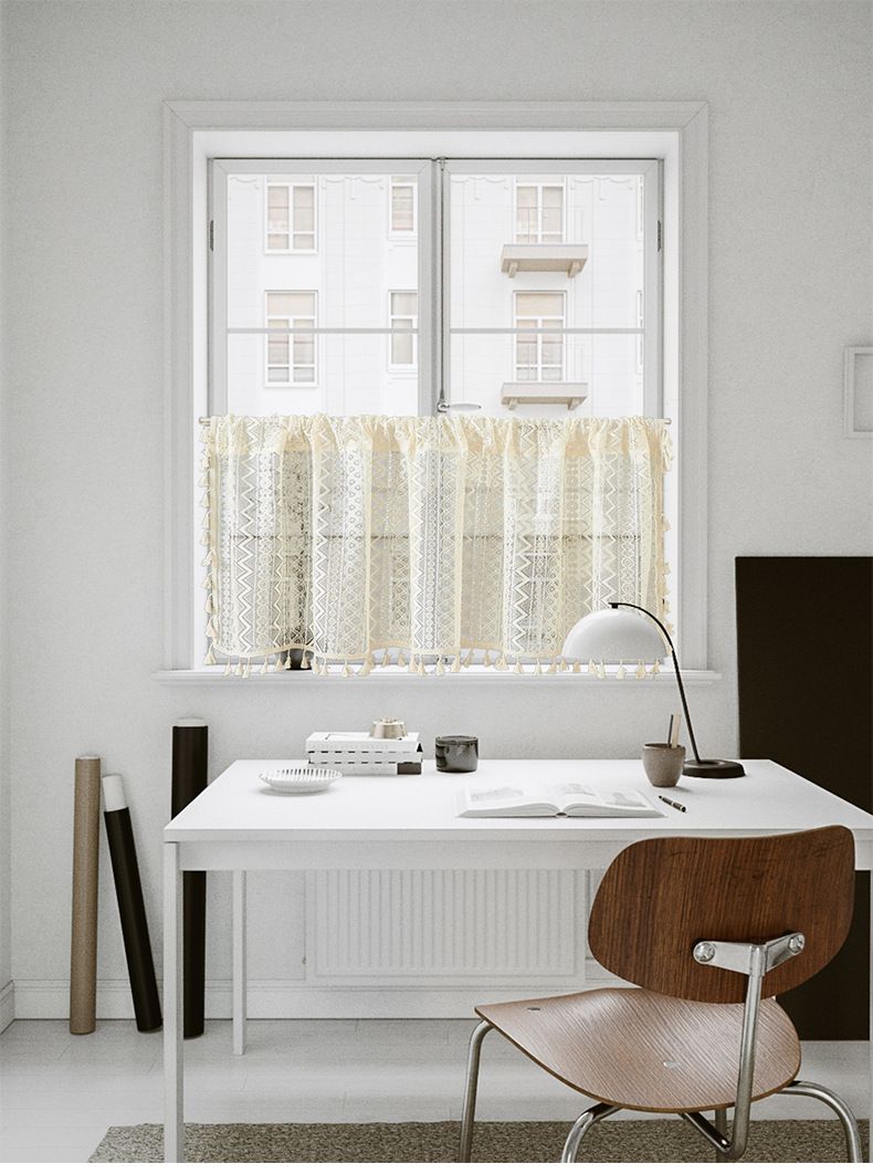 Pastoraler Kaffeevorhang, kurzer Vorhang, halber Vorhang, Spitze, kleiner schwebender Vorhang, Fenstervorhang, Küchentrennwand, Türvorhang_voghion.com