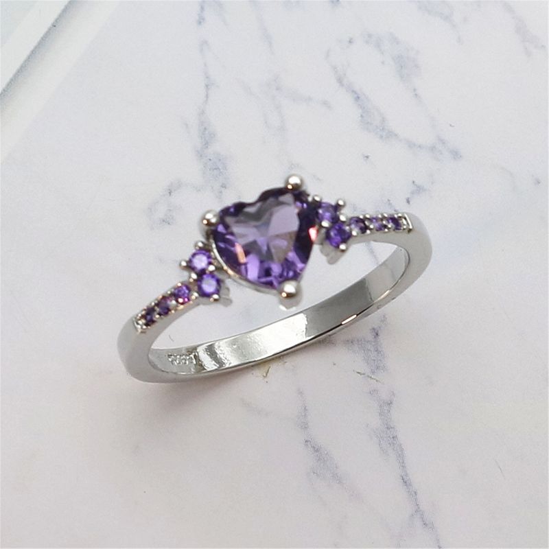 Natürliche Amethyst Zirkonia Silber Mode Hochzeit Herzförmigen Ring Schmuck Mädchen_voghion.com