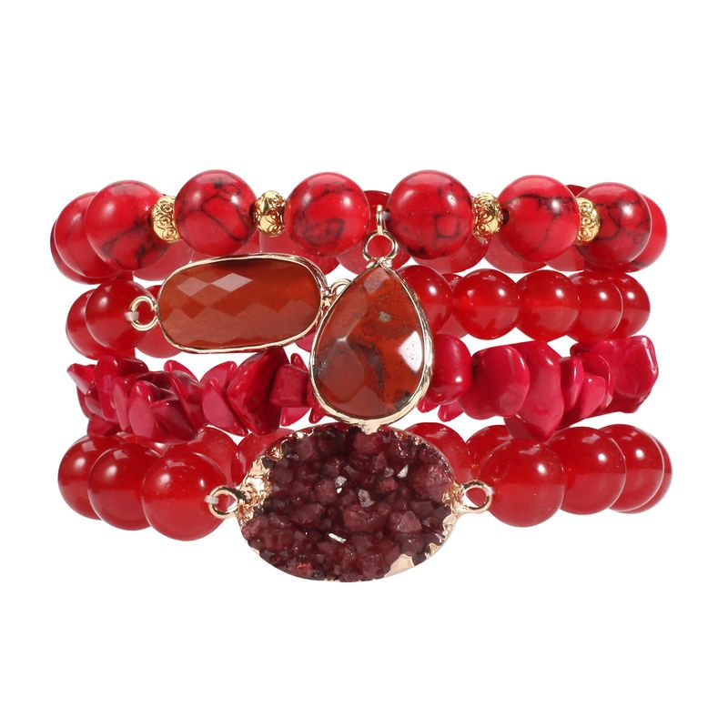 Gravel Rund Perle Armbånd Håndstreng Kvinde Rød Sæt Elastisk Perle Justerbar_voghion.com
