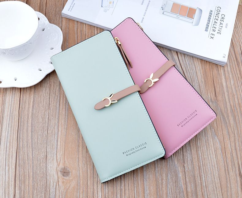 New Women's Wallet Female Long Korean Version Student Fashion Zipper Buckle Thin Wallet Multi-card Soft Wallet Card Bag_voghion.com