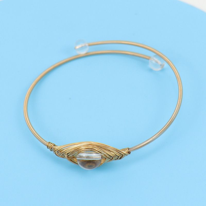 New Handmade Wire Wrapped Gold Agate Bead Open Simple Devil's Eye Bracelet B44_voghion.com