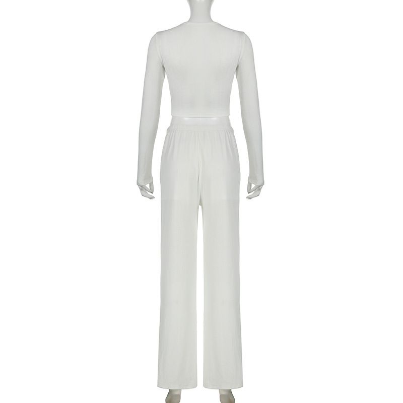 Absobe Pigiama Homewear Pantaloni Cavi Casual Suit Donna Set Abbinati Bottoni Crop Cardigan Top Pantaloni Larghi Autunno 2025 Nuovo_voghion.com