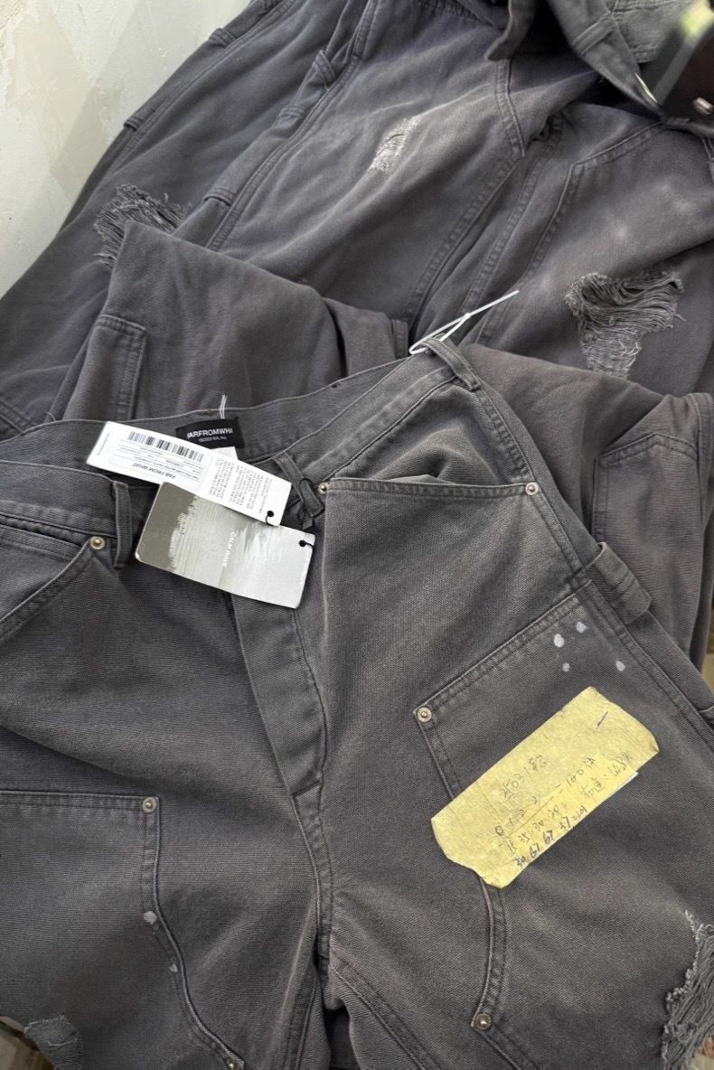 Pantaloni da lavoro vintage in stile vintage - Pantaloni da carpentiere francese con gamba dritta e comoda e effetto schizzi di vernice_voghion.com