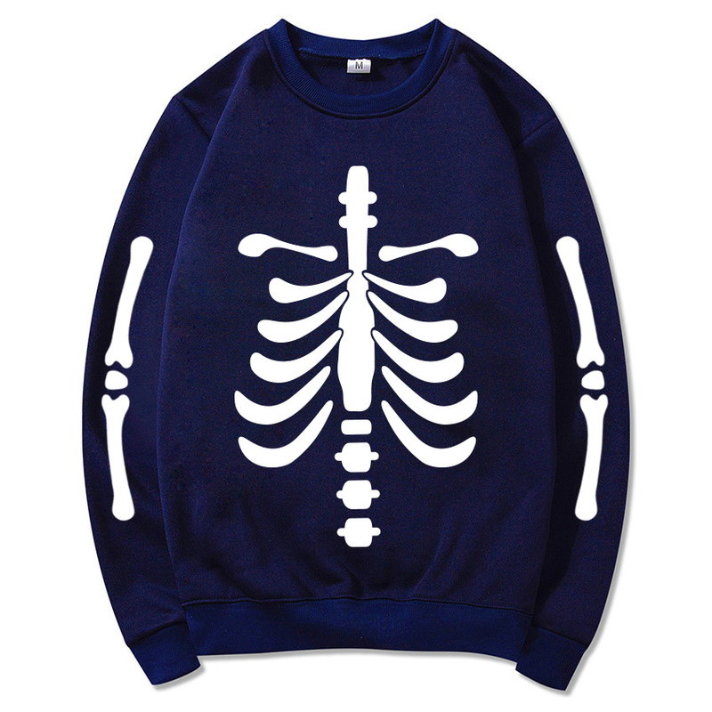 Herrenbekleidung Halloween Bone Heart Bedruckter Rundhals-Langarm-Mode-Straßen-Freizeitpullover für Herren_voghion.com