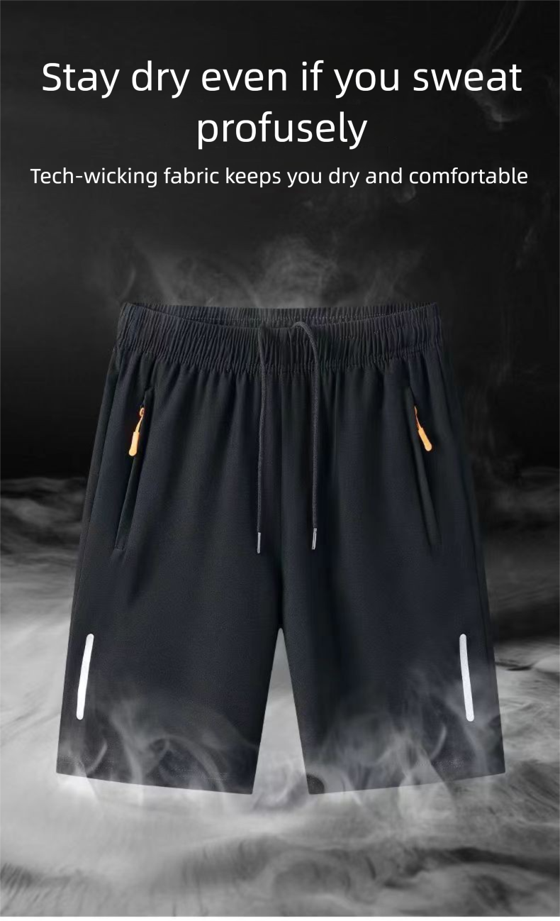 Sommer Neue Eisseide Dünne Fünf-Punkt-Sport-Fitness-Strandshorts Lässige Plus Size Atmungsaktive Herrenhose_voghion.com