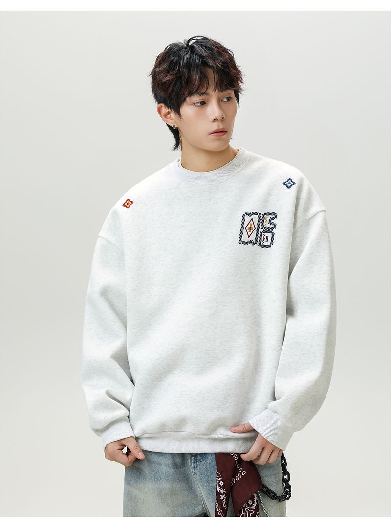 Men's Heavyweight Crewneck Sweatshirt Ethnic Color Block Embroidery Streetwear Pullover Fall Casual Top_voghion.com