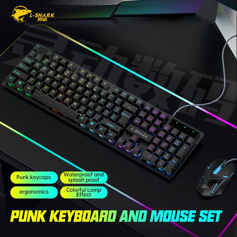 Juego de teclado y ratón con cable luminoso para juegos, accesorios para ordenador de escritorio y portátil_voghion.com
